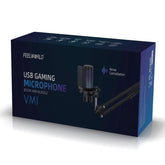 FEELWORLD VM1 USB Condenser Gaming Microphone for Streaming Noise Cancellation Mute RGB Light Boom Arm Stand